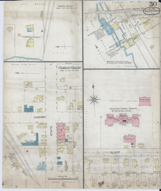 Sanborn Fire Insurance Map from Rockford, Winnebago County, Illinois (1891), Sheet #0030 - Historic Sanborn Fire Insurance Map Print, vintage old map wall art, antique decor, genealogy gift, Illinois Illinois map