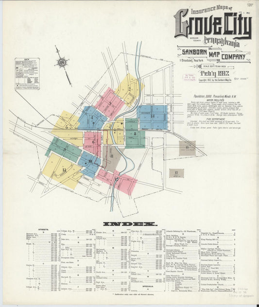 Sanborn Fire Insurance Map from Grove City, Mercer County, Pennsylvania (1912), Sheet #0001 - Historic Sanborn Fire Insurance Map Print, vintage old map wall art, antique decor, genealogy gift, Pennsylvania Pennsylvania map