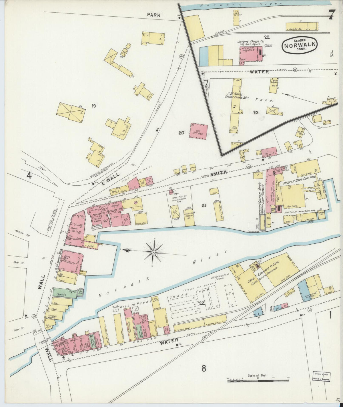Sanborn Fire Insurance Map from Norwalk, Fairfield County, Connecticut (1896), Sheet #0007 - Historic Sanborn Fire Insurance Map Print, vintage old map wall art, antique decor, genealogy gift, Connecticut Connecticut map