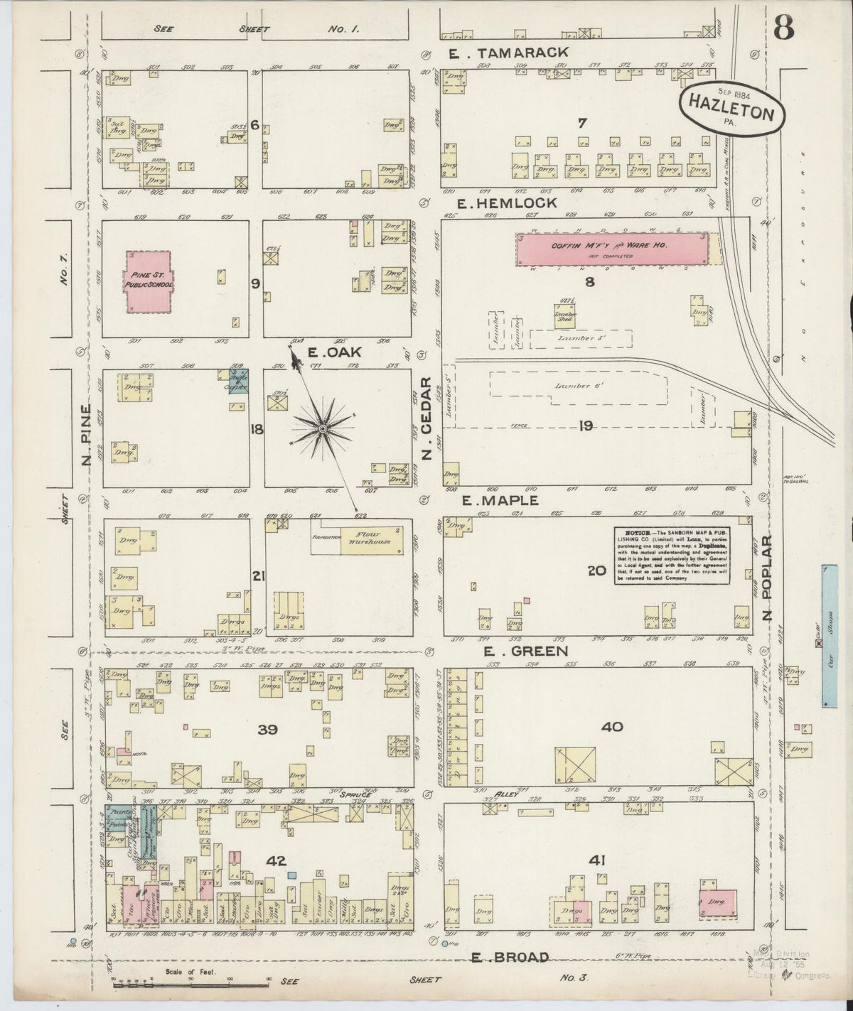 Sanborn Fire Insurance Map from Hazleton, Luzerne County, Pennsylvania (1884), Sheet #0008 - Historic Sanborn Fire Insurance Map Print, vintage old map wall art, antique decor, genealogy gift, Pennsylvania Pennsylvania map