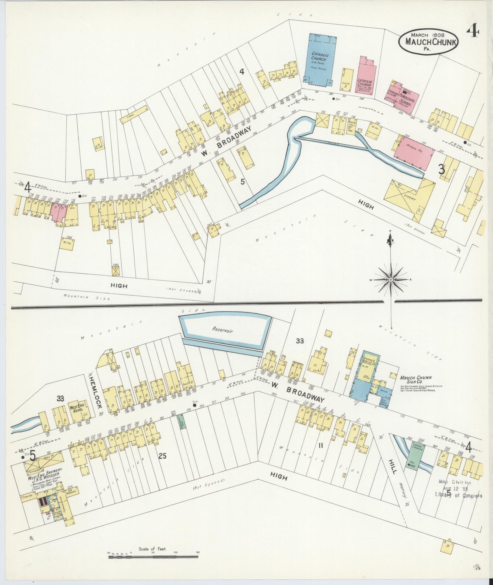 Sanborn Fire Insurance Map from Mauch Chunk, Carbon County, Pennsylvania (1908), Sheet #0004 - Historic Sanborn Fire Insurance Map Print, vintage old map wall art, antique decor, genealogy gift, Pennsylvania Pennsylvania map