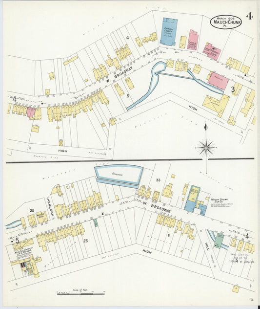 Sanborn Fire Insurance Map from Mauch Chunk, Carbon County, Pennsylvania (1908), Sheet #0004 - Historic Sanborn Fire Insurance Map Print, vintage old map wall art, antique decor, genealogy gift, Pennsylvania Pennsylvania map
