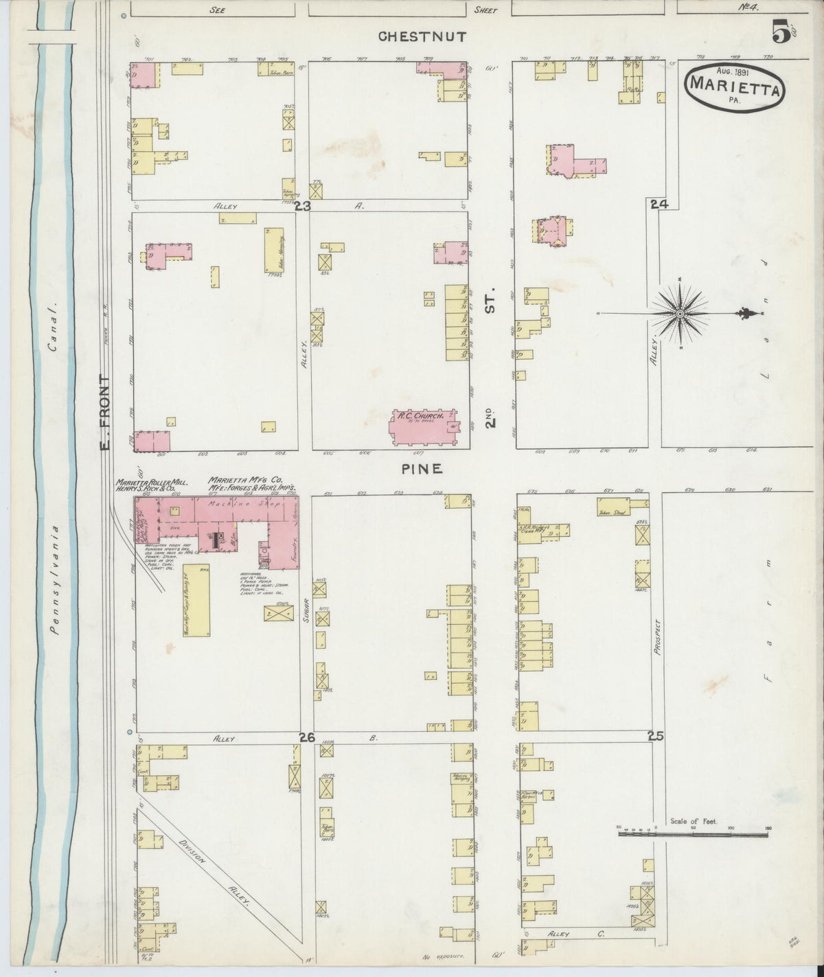 Sanborn Fire Insurance Map from Marietta, Lancaster County, Pennsylvania (1891), Sheet #0005 - Complete Map Set gallery image, historic Sanborn map, vintage wall art, Pennsylvania Pennsylvania