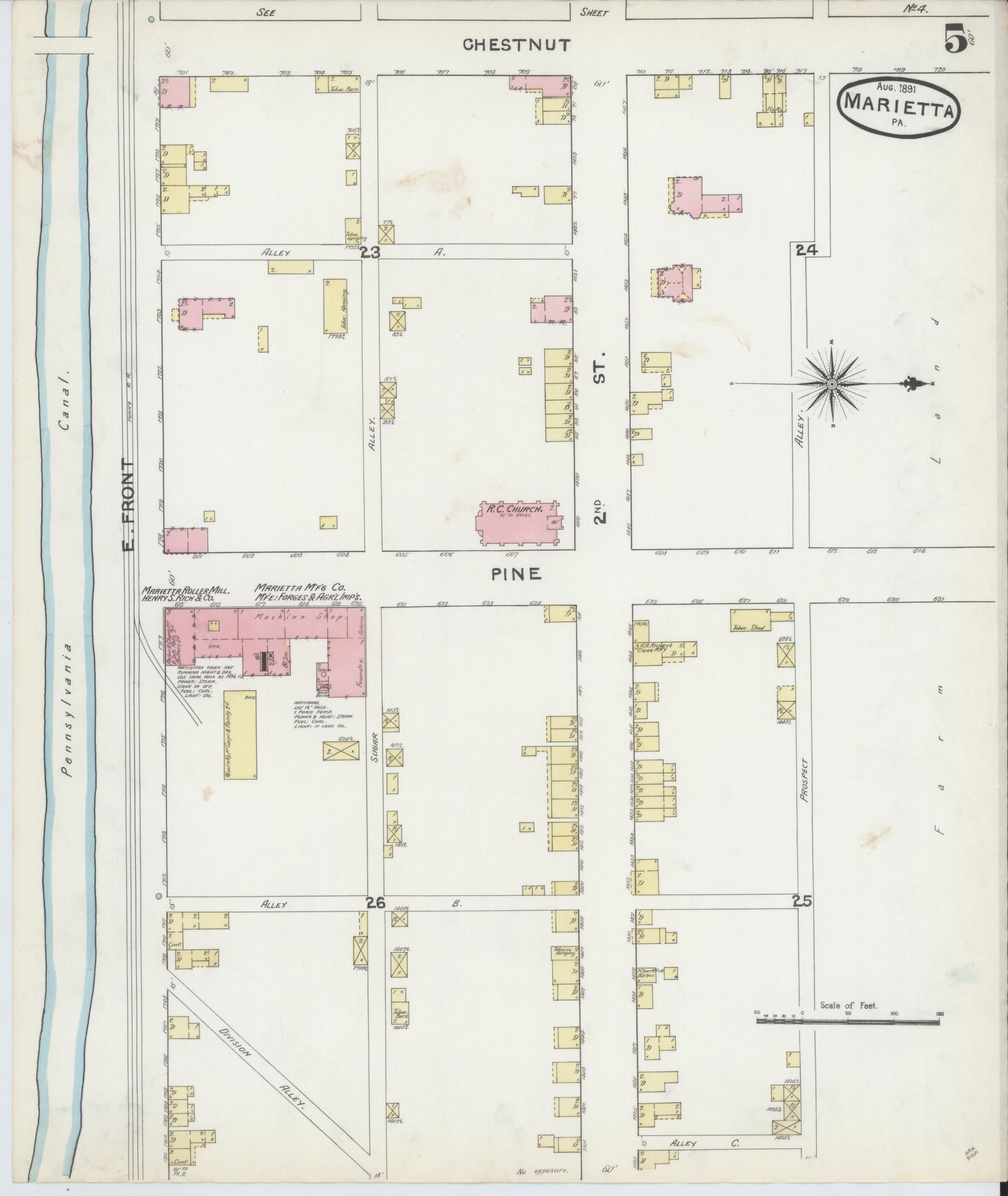 Sanborn Fire Insurance Map from Marietta, Lancaster County, Pennsylvania (1891), Sheet #0005 - Complete Map Set gallery image, historic Sanborn map, vintage wall art, Pennsylvania Pennsylvania