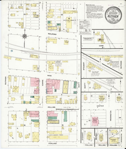 Sanborn Fire Insurance Map from Ruthven, Palo Alto County, Iowa (1909), Sheet #0001 - Historic Sanborn Fire Insurance Map Print, vintage old map wall art