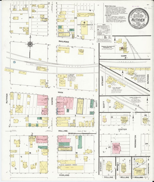 Sanborn Fire Insurance Map from Ruthven, Palo Alto County, Iowa (1909), Sheet #0001 - Historic Sanborn Fire Insurance Map Print, vintage old map wall art
