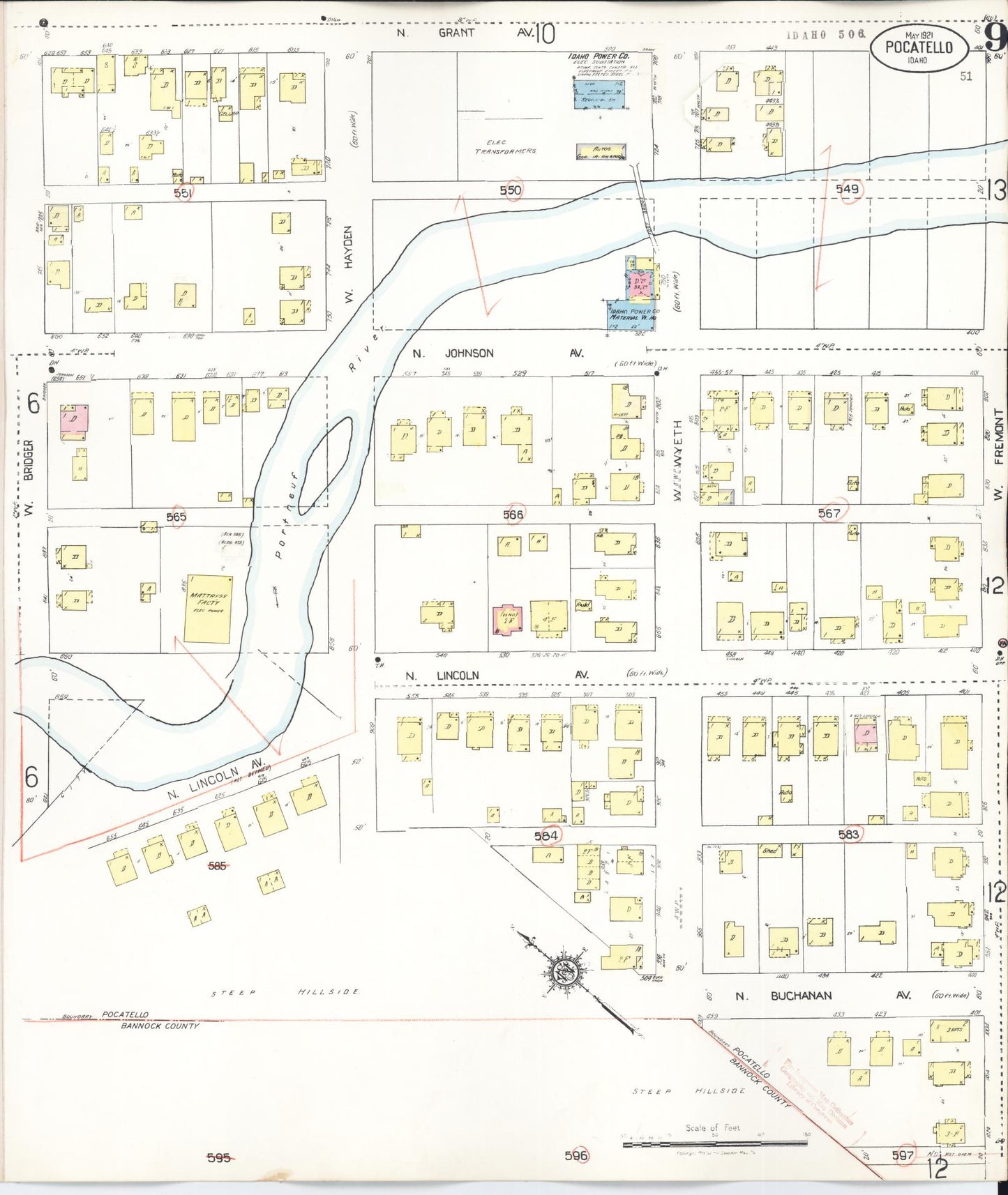 Sanborn Fire Insurance Map from Pocatello, Bannock County, Idaho (1948), Sheet #0009 - Complete Map Set gallery image, historic Sanborn map, vintage wall art, Idaho Idaho
