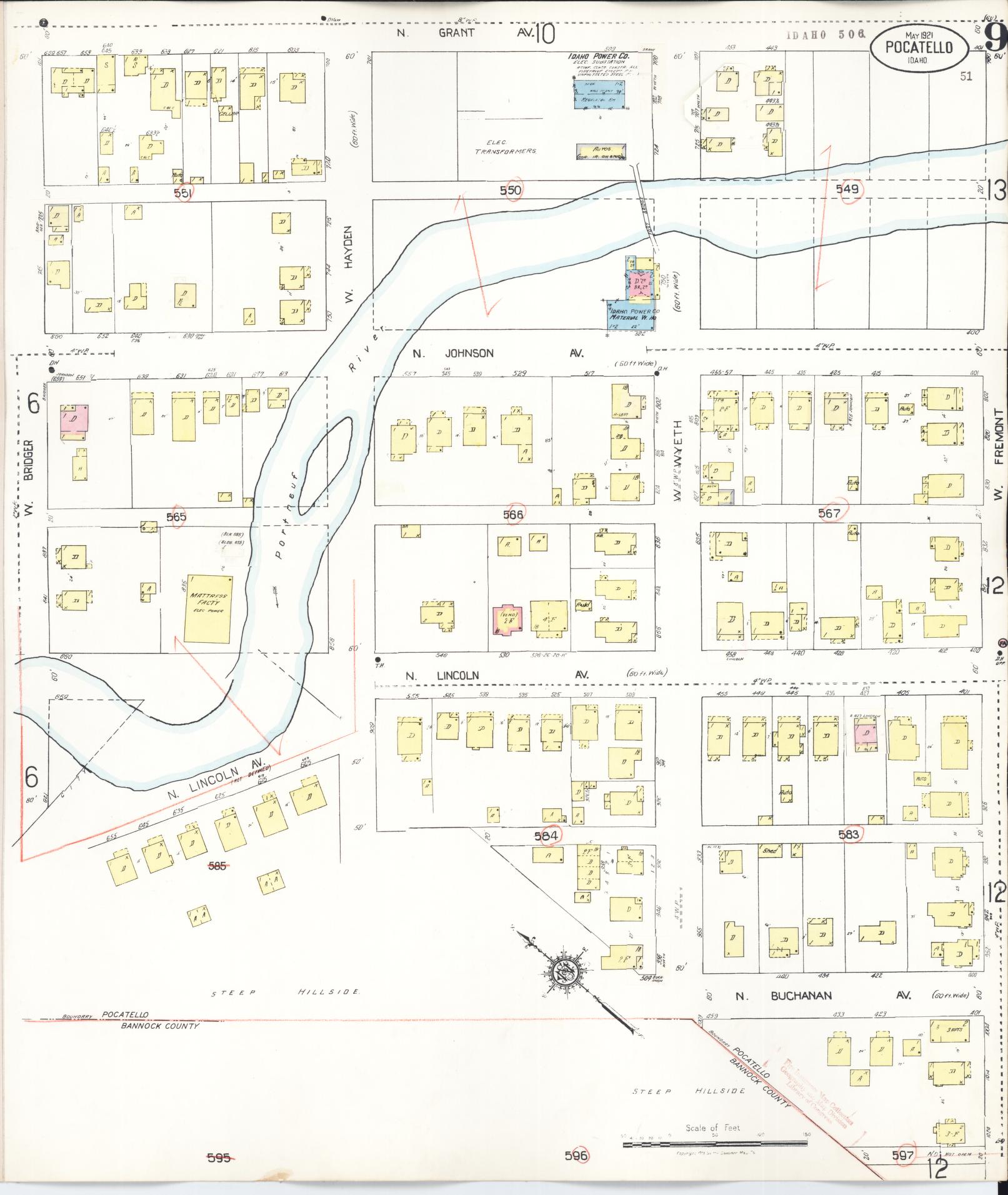 Sanborn Fire Insurance Map from Pocatello, Bannock County, Idaho (1948), Sheet #0009 - Complete Map Set gallery image, historic Sanborn map, vintage wall art, Idaho Idaho