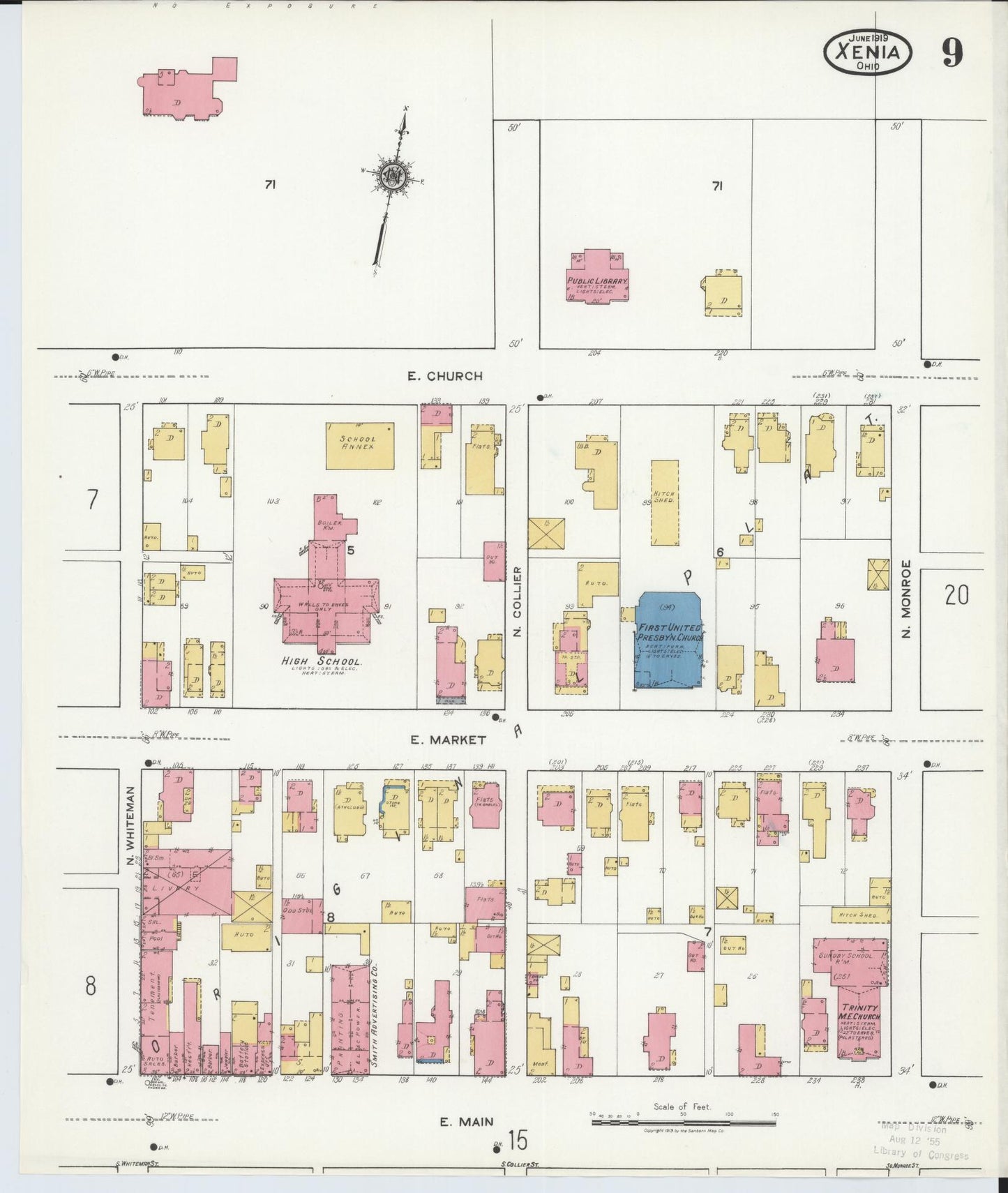 Sanborn Fire Insurance Map from Xenia, Greene County, Ohio (1919), Sheet #0009 - Complete Map Set gallery image, historic Sanborn map, vintage wall art, Ohio Ohio