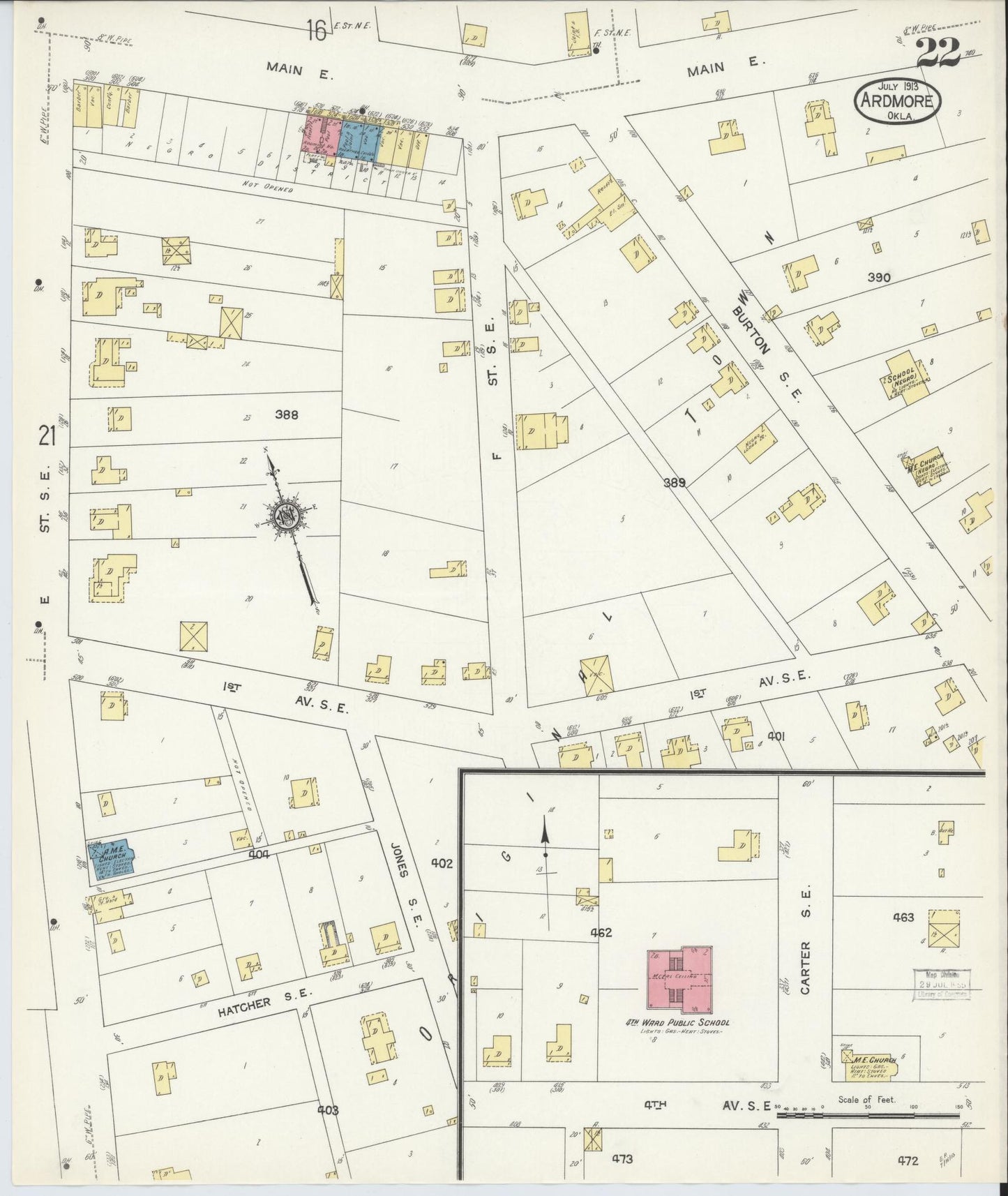 Sanborn Fire Insurance Map from Ardmore, Carter County, Oklahoma (1913), Sheet #0022 - Complete Map Set gallery image, historic Sanborn map, vintage wall art, Oklahoma Oklahoma