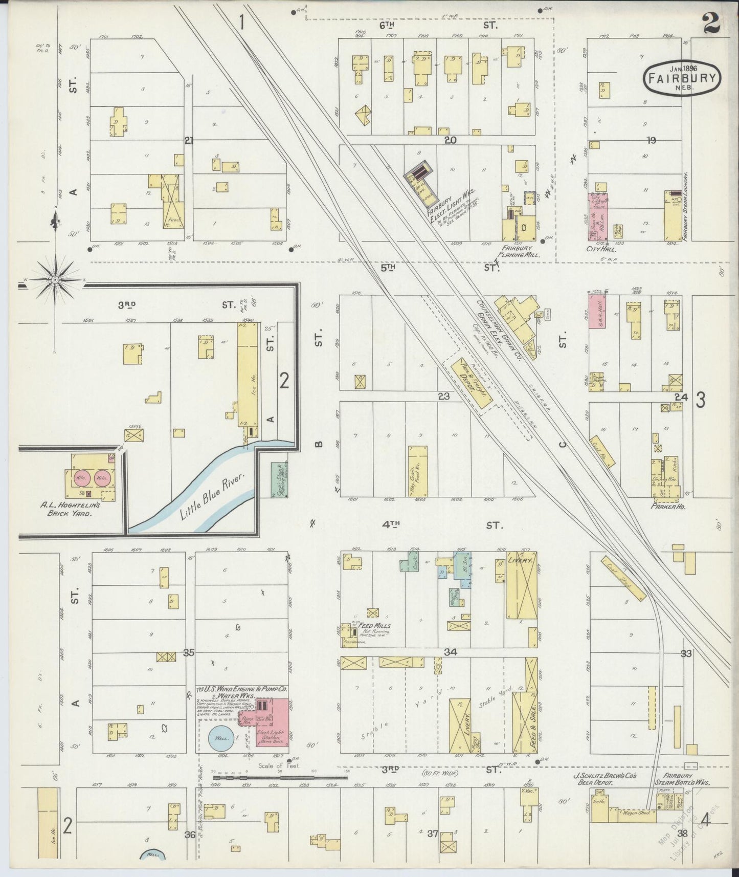 Sanborn Fire Insurance Map from Fairbury, Jefferson County, Nebraska (1896), Sheet #0002 - Complete Map Set gallery image, historic Sanborn map, vintage wall art, Nebraska Nebraska