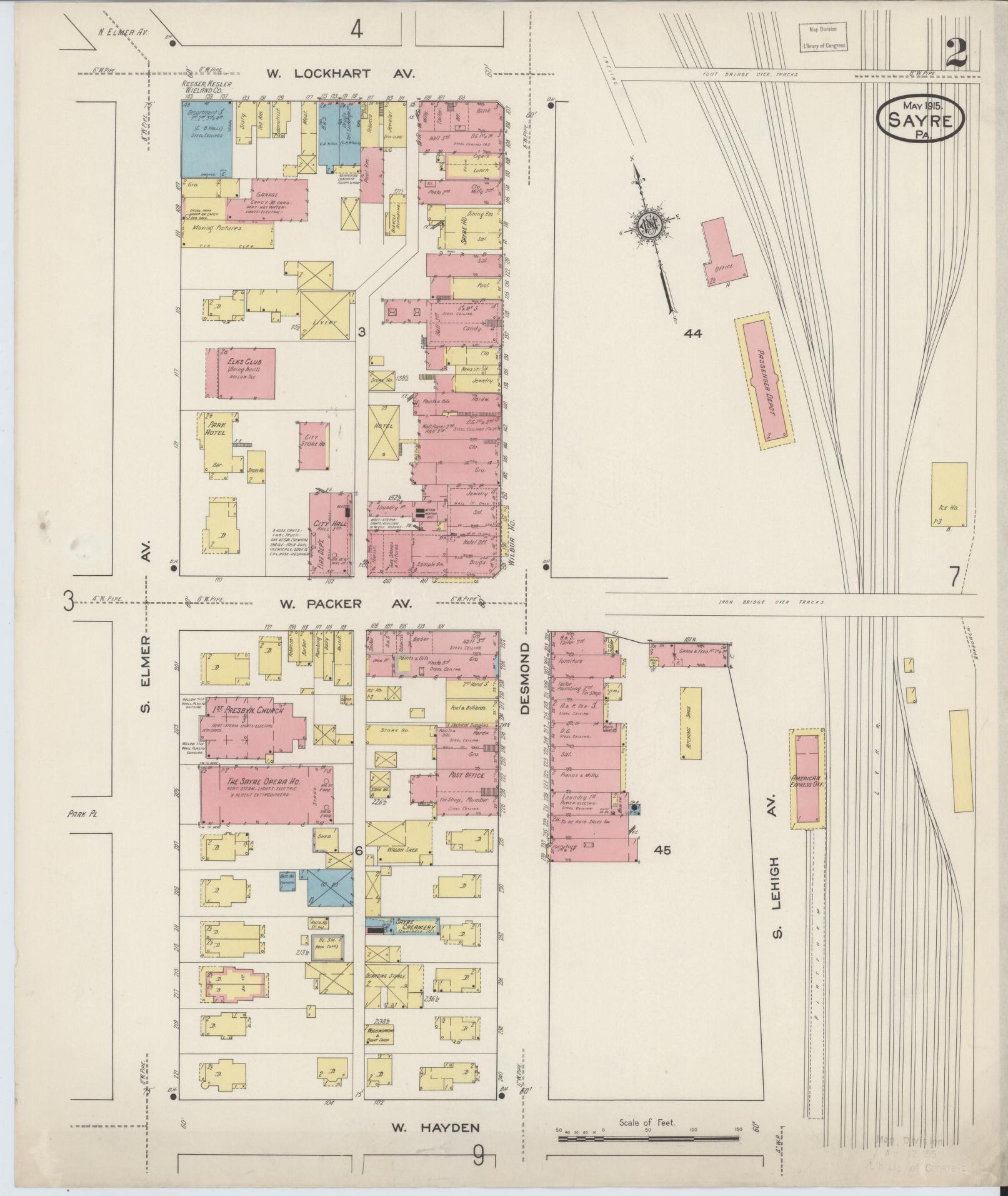 Sanborn Fire Insurance Map from Sayre, Bradford County, Pennsylvania (1915), Sheet #0002 - Complete Map Set gallery image, historic Sanborn map, vintage wall art, Pennsylvania Pennsylvania