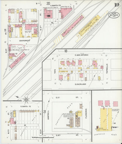 Sanborn Fire Insurance Map from El Paso, El Paso County, Texas (1900), Sheet #0019 - Historic Sanborn Fire Insurance Map Print, vintage old map wall art, antique decor, genealogy gift, Texas Texas map