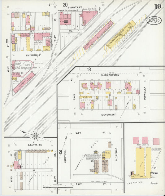 Sanborn Fire Insurance Map from El Paso, El Paso County, Texas (1900), Sheet #0019 - Historic Sanborn Fire Insurance Map Print, vintage old map wall art, antique decor, genealogy gift, Texas Texas map