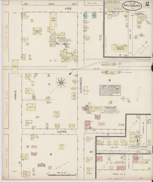Sanborn Fire Insurance Map from Salisbury, Rowan County, North Carolina (1885), Sheet #0002 - Historic Sanborn Fire Insurance Map Print, vintage old map wall art, antique decor, genealogy gift, North Carolina North Carolina map