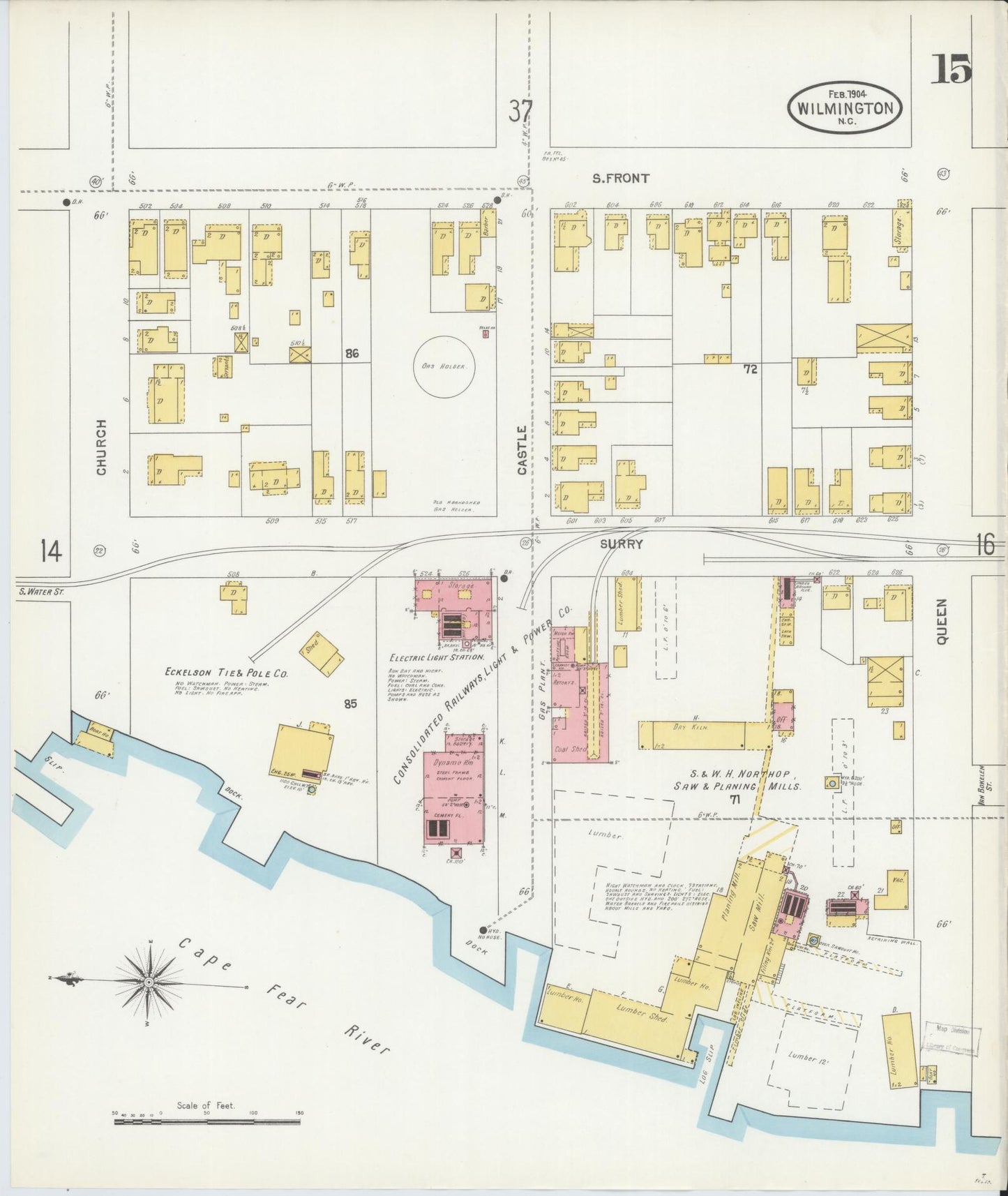 Sanborn Fire Insurance Map from Wilmington, New Hanover County, North Carolina (1904), Sheet #0015 - Complete Map Set gallery image, historic Sanborn map, vintage wall art, North Carolina North Carolina
