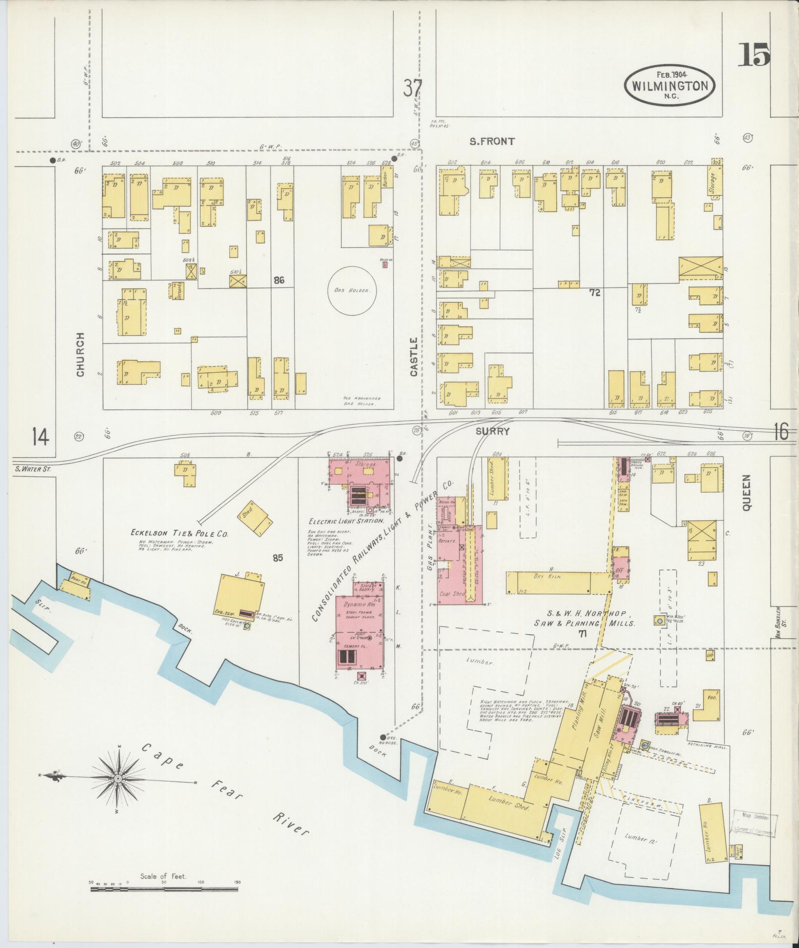 Sanborn Fire Insurance Map from Wilmington, New Hanover County, North Carolina (1904), Sheet #0015 - Complete Map Set gallery image, historic Sanborn map, vintage wall art, North Carolina North Carolina