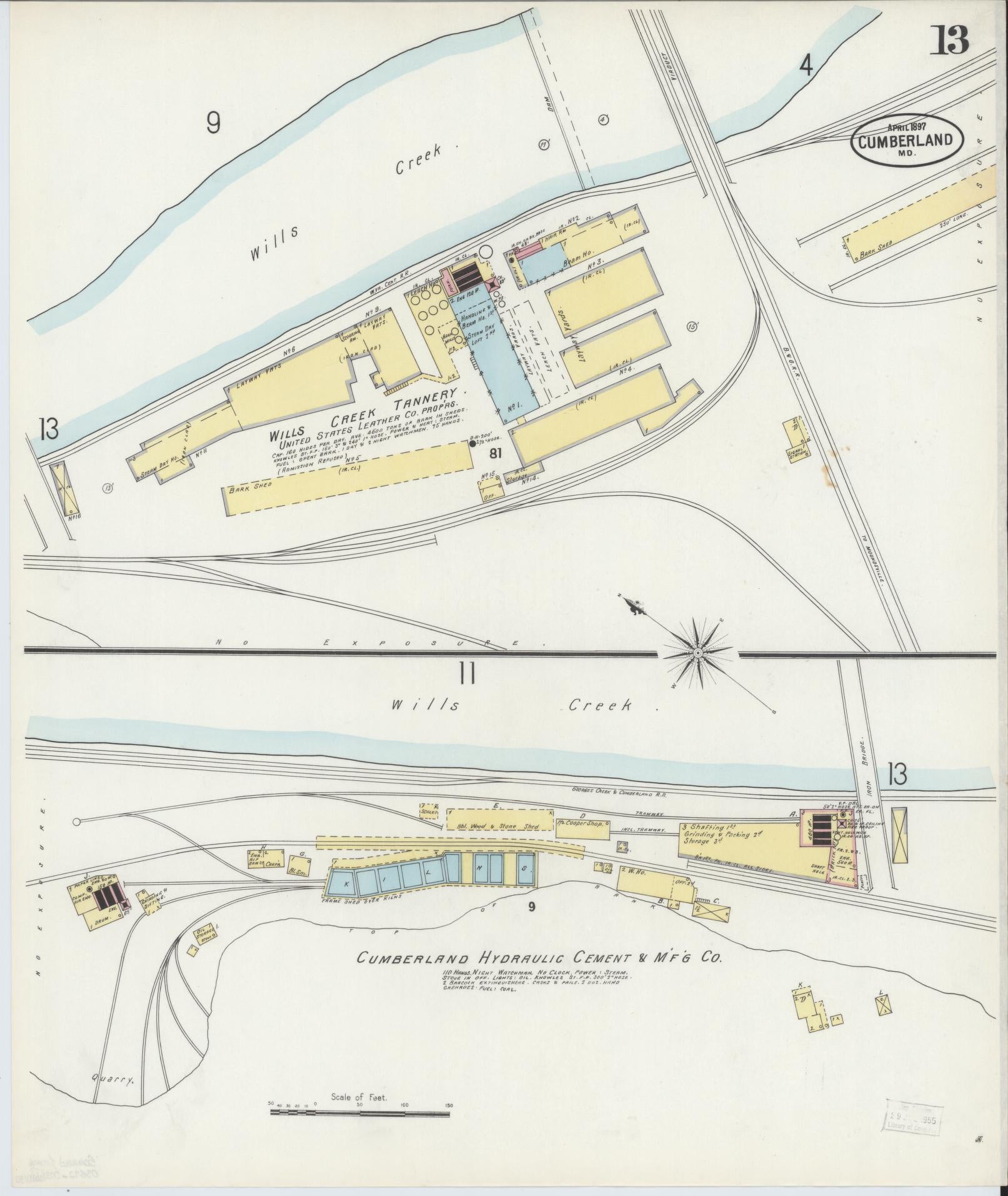 Allegany, Maryland - 1897 - Sanborn Fire Insurance Map, Sheet #0013 - Historic Sanborn Fire Insurance Map Print, Allegany Maryland 1897 0013 vintage old map wall art