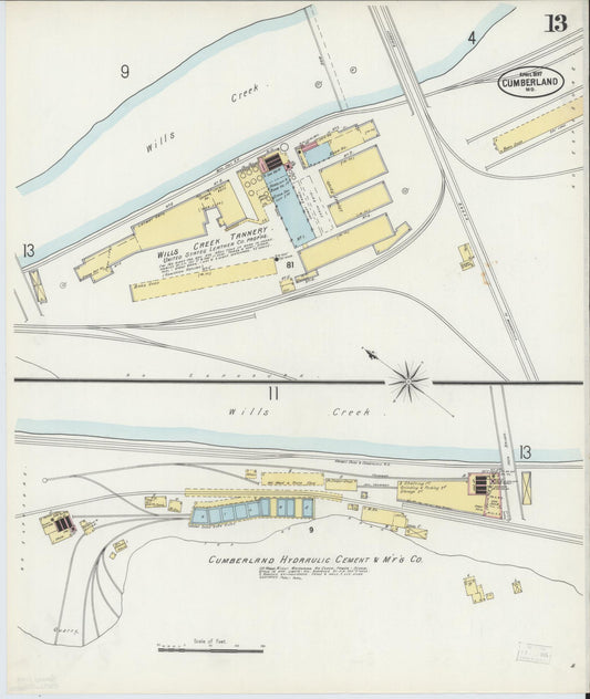 Allegany, Maryland - 1897 - Sanborn Fire Insurance Map, Sheet #0013 - Historic Sanborn Fire Insurance Map Print, Allegany Maryland 1897 0013 vintage old map wall art