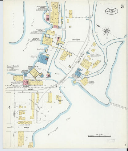 Sanborn Fire Insurance Map from Allegan, Allegan County, Michigan (1906), Sheet #0005 - Historic Sanborn Fire Insurance Map Print, vintage old map wall art, antique decor, genealogy gift, Michigan Michigan map