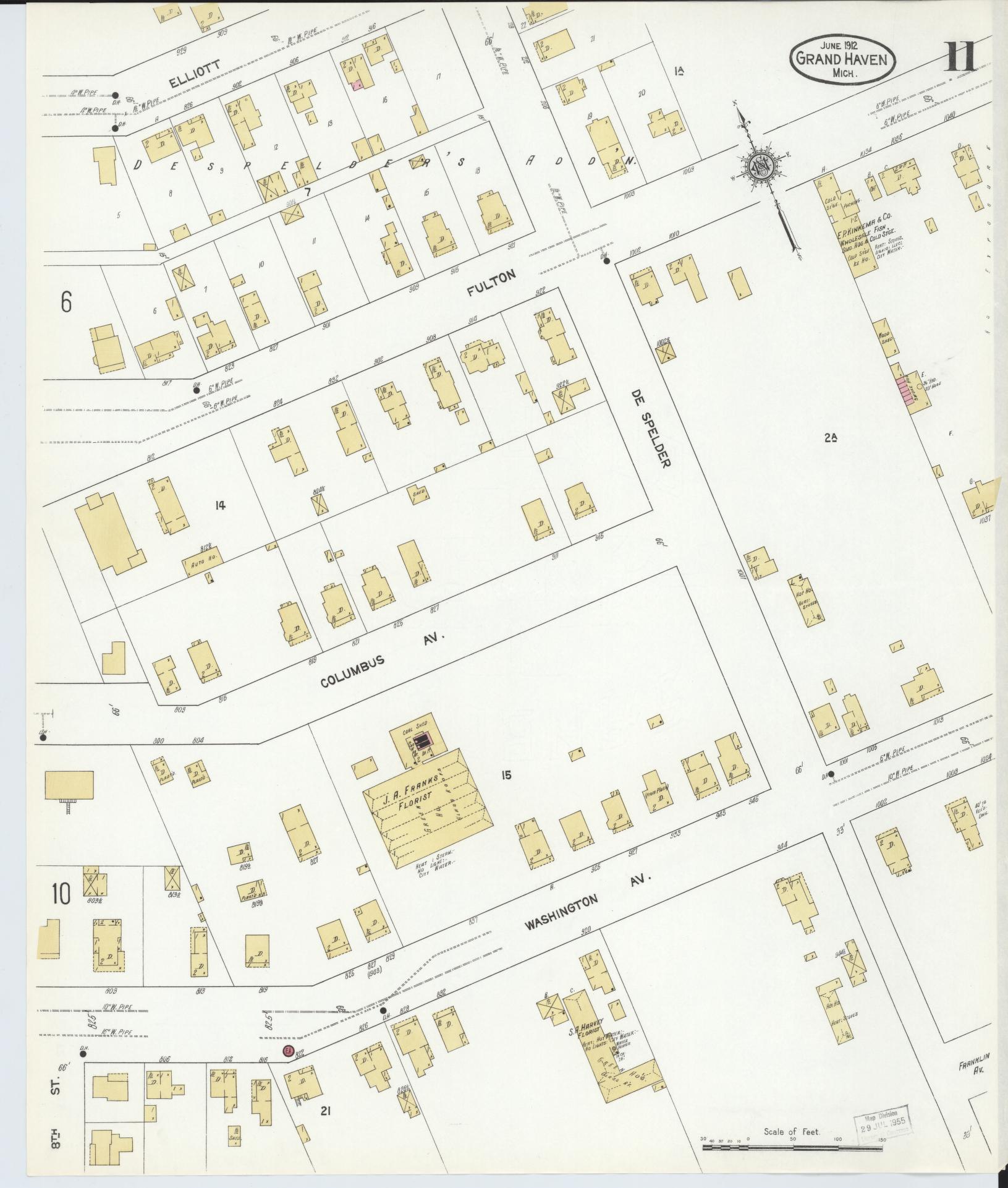 Sanborn Fire Insurance Map from Grand Haven, Ottawa County, Michigan (1912), Sheet #0011 - Complete Map Set gallery image, historic Sanborn map, vintage wall art, Michigan Michigan