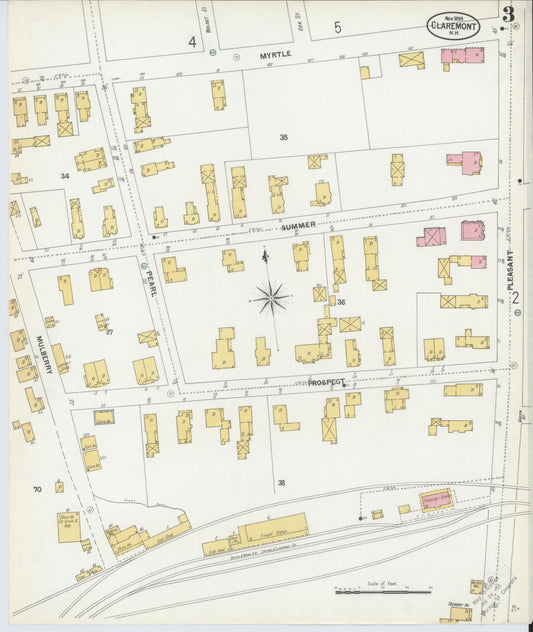 Sanborn Fire Insurance Map from Claremont, Sullivan County, New Hampshire (1899), Sheet #0003 - Historic Sanborn Fire Insurance Map Print, vintage old map wall art, antique decor, genealogy gift, New Hampshire New Hampshire map