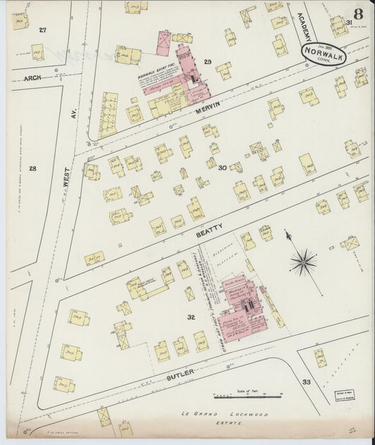 Sanborn Fire Insurance Map from Norwalk, Fairfield County, Connecticut (1891), Sheet #0007 - Historic Sanborn Fire Insurance Map Print, vintage old map wall art, antique decor, genealogy gift, Connecticut Connecticut map
