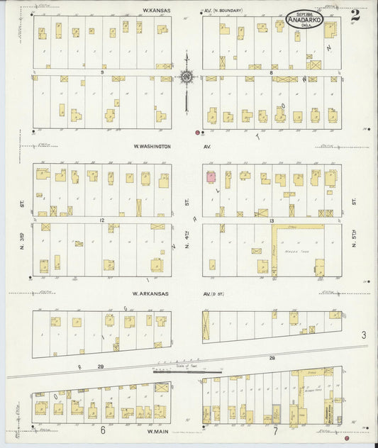 Sanborn Fire Insurance Map from Anadarko, Caddo County, Oklahoma (1916), Sheet #0002 - Historic Sanborn Fire Insurance Map Print, vintage old map wall art, antique decor, genealogy gift, Oklahoma Oklahoma map