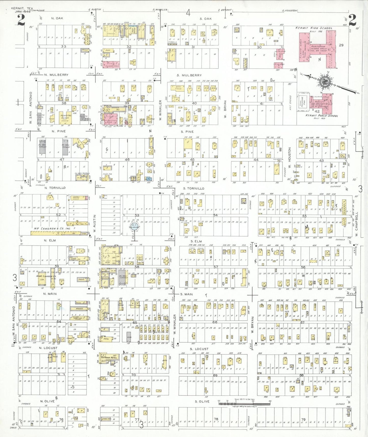 Sanborn Fire Insurance Map from Kermit, Winkler County, Texas (1946), Sheet #0002 - Historic Sanborn Fire Insurance Map Print, vintage old map wall art, antique decor, genealogy gift, Texas Texas map