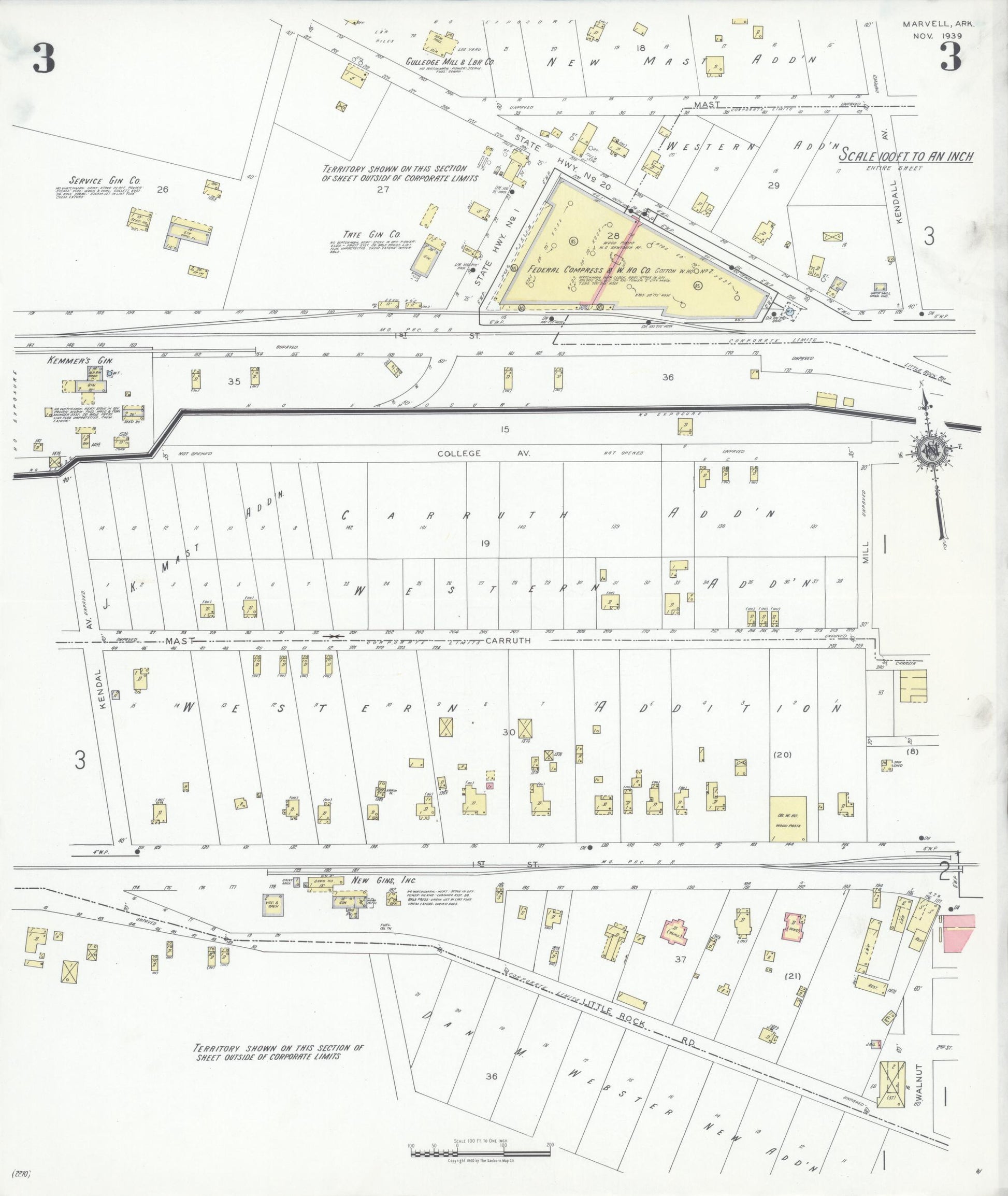 Sanborn Fire Insurance Map from Marvell, Phillips County, Arkansas (1939), Sheet #0003 - Complete Map Set gallery image, historic Sanborn map, vintage wall art, Arkansas Arkansas