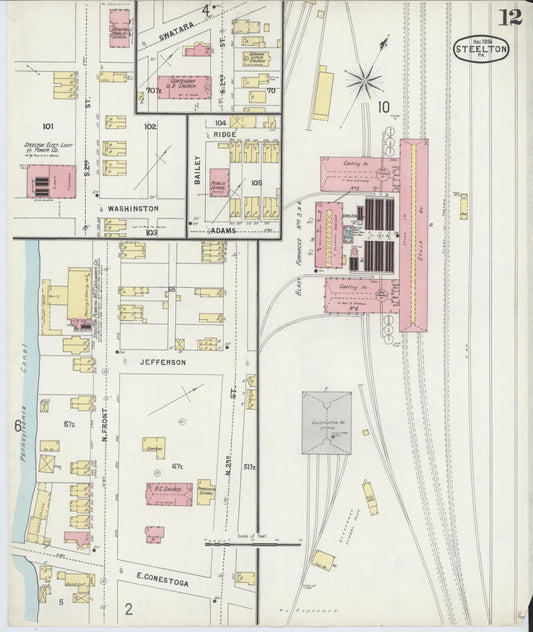 Sanborn Fire Insurance Map from Steelton, Dauphin County, Pennsylvania (1896), Sheet #0012 - Historic Sanborn Fire Insurance Map Print, vintage old map wall art, antique decor, genealogy gift, Pennsylvania Pennsylvania map