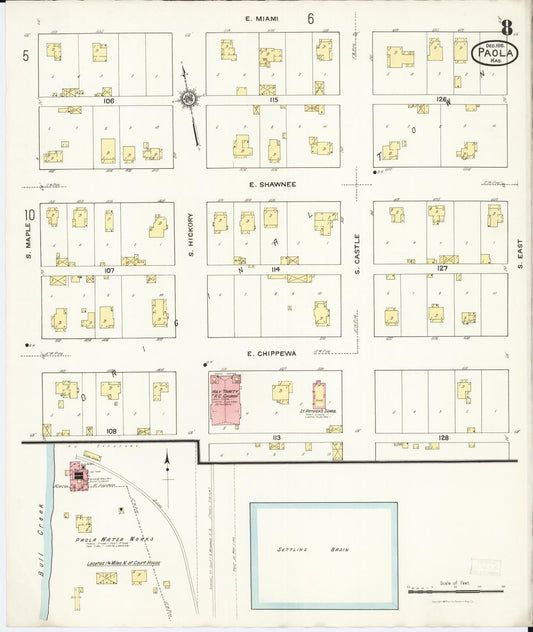 Sanborn Fire Insurance Map from Paola, Miami County, Kansas (1916), Sheet #0008 - Historic Sanborn Fire Insurance Map Print, vintage old map wall art, antique decor, genealogy gift, Kansas Kansas map