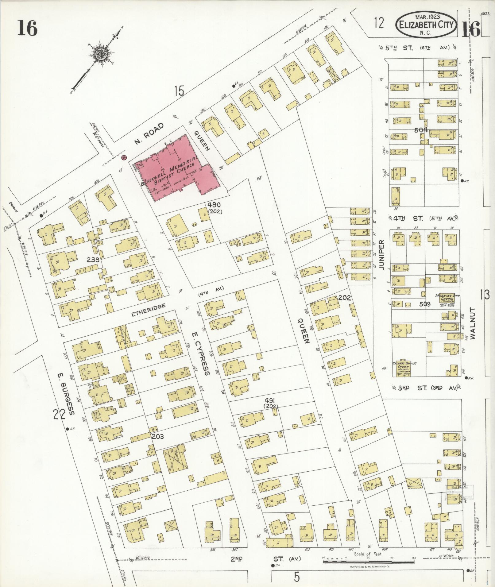 Sanborn Fire Insurance Map from Elizabeth City, Pasquotank County, North Carolina (1923), Sheet #0016 - Complete Map Set gallery image, historic Sanborn map, vintage wall art, North Carolina North Carolina