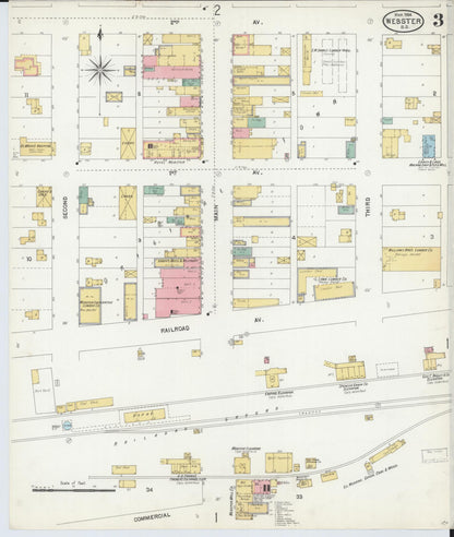 Sanborn Fire Insurance Map from Webster, Day County, South Dakota (1904), Sheet #0003 - Complete Map Set gallery image, historic Sanborn map, vintage wall art, South Dakota South Dakota