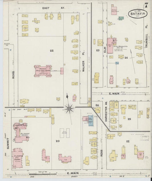 Sanborn Fire Insurance Map from Batavia, Genesee County, New York (1890), Sheet #0007 - Historic Sanborn Fire Insurance Map Print, vintage old map wall art, antique decor, genealogy gift, New York New York map