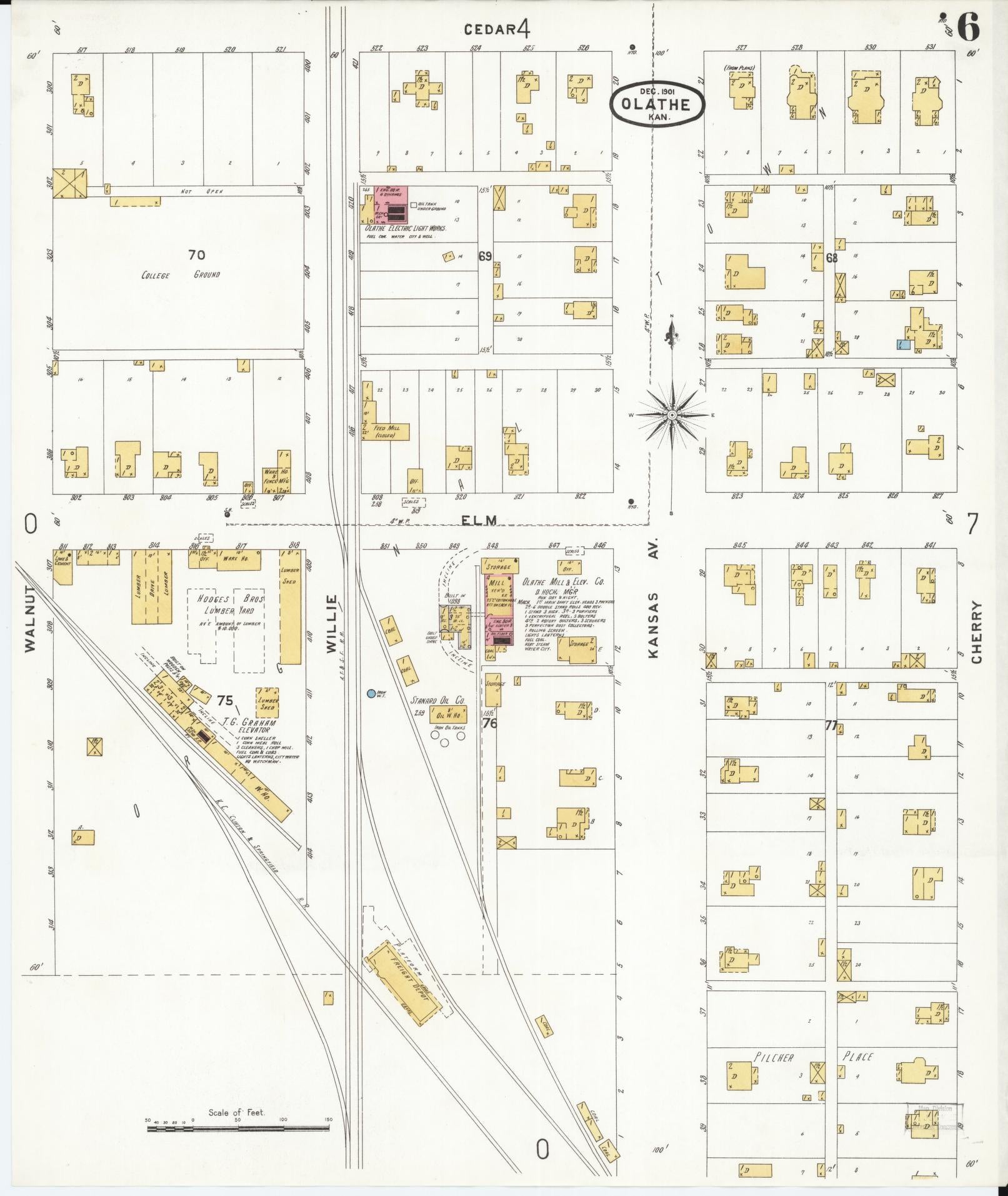 Sanborn Fire Insurance Map from Olathe, Johnson County, Kansas (1901), Sheet #0006 - Historic Sanborn Fire Insurance Map Print, vintage old map wall art, antique decor, genealogy gift, Kansas Kansas map