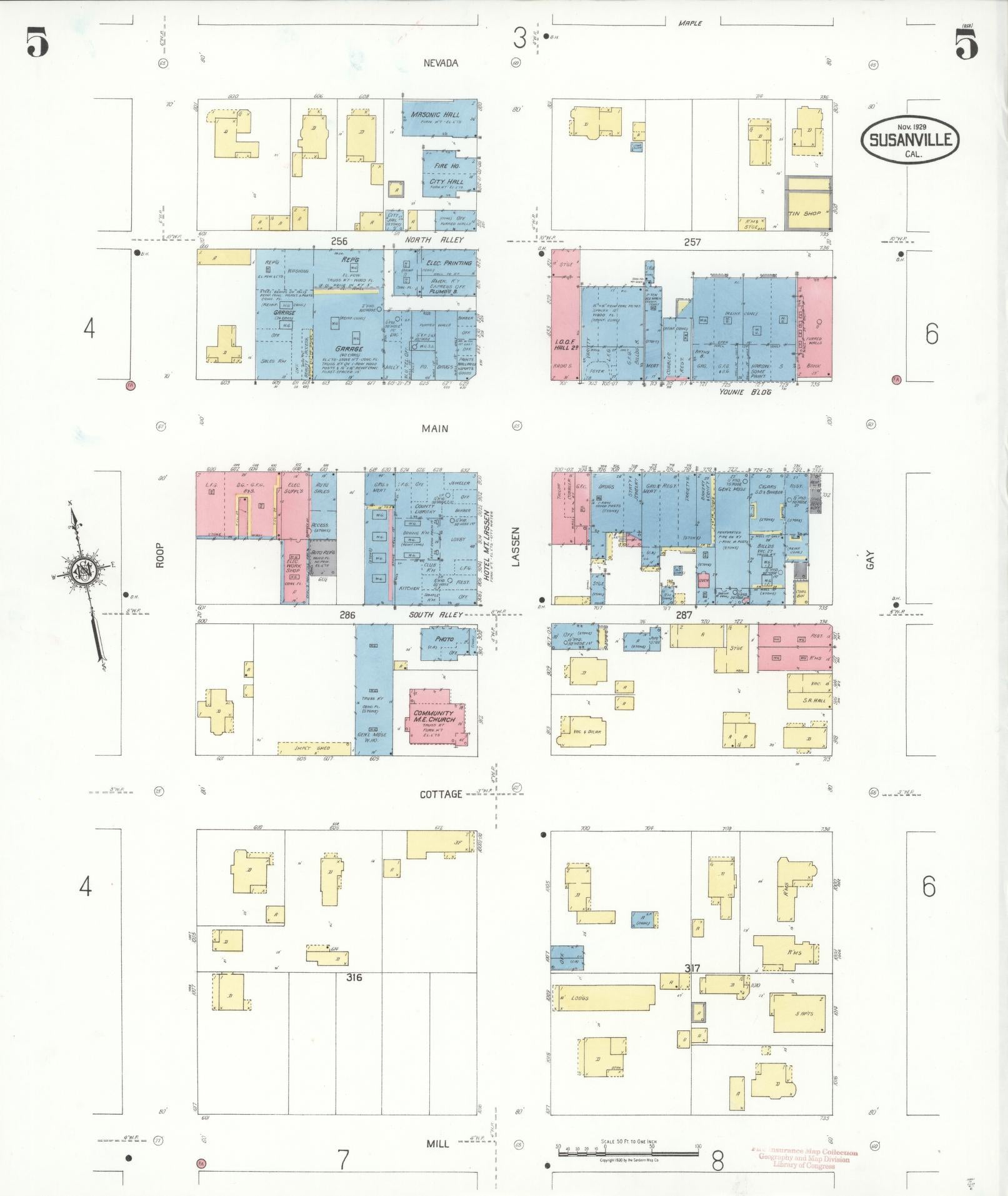 Sanborn Fire Insurance Map from Susanville, Lassen County, California (1929), Sheet #0005 - Complete Map Set gallery image, historic Sanborn map, vintage wall art, California California
