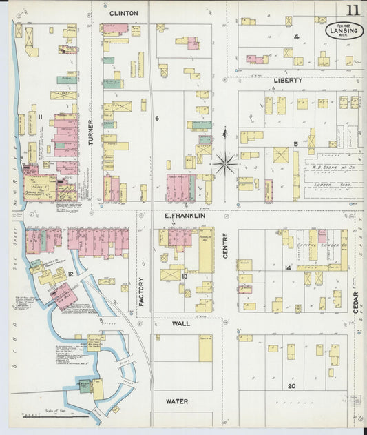 Sanborn Fire Insurance Map from Lansing, Ingham County, Michigan (1892), Sheet #0011 - Historic Sanborn Fire Insurance Map Print, vintage old map wall art, antique decor, genealogy gift, Michigan Michigan map