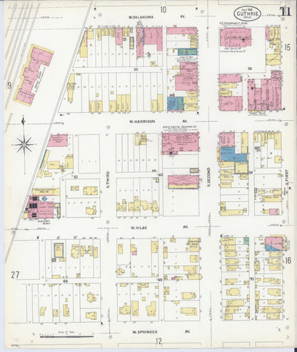 Sanborn Fire Insurance Map from Guthrie, Logan County, Oklahoma (1908), Sheet #0011 - Complete Map Set gallery image, historic Sanborn map, vintage wall art, Oklahoma Oklahoma