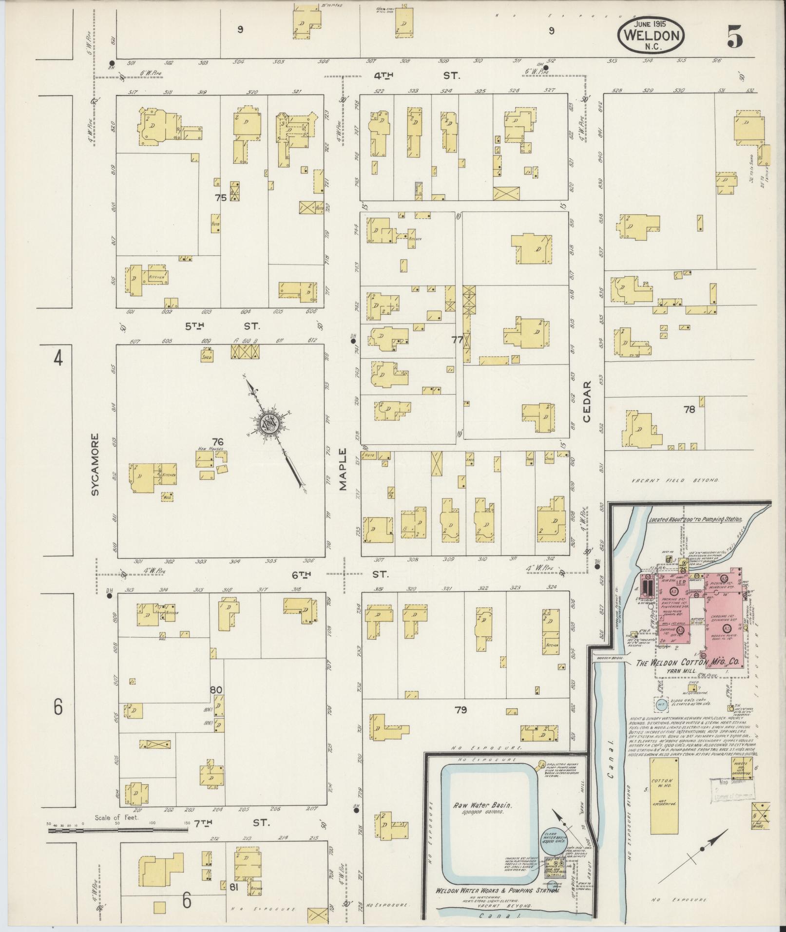 Sanborn Fire Insurance Map from Weldon, Halifax County, North Carolina (1915), Sheet #0005 - Complete Map Set gallery image, historic Sanborn map, vintage wall art, North Carolina North Carolina