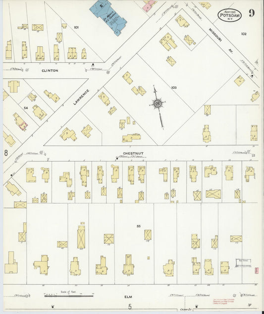 Sanborn Fire Insurance Map from Potsdam, St. Lawrence County, New York (1910), Sheet #0009 - Historic Sanborn Fire Insurance Map Print, vintage old map wall art, antique decor, genealogy gift, New York New York map