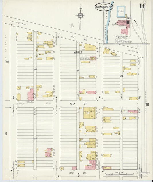 Sanborn Fire Insurance Map from New Kensington, Westmoreland County, Pennsylvania (1915), Sheet #0014 - Historic Sanborn Fire Insurance Map Print, vintage old map wall art, antique decor, genealogy gift, Pennsylvania Pennsylvania map