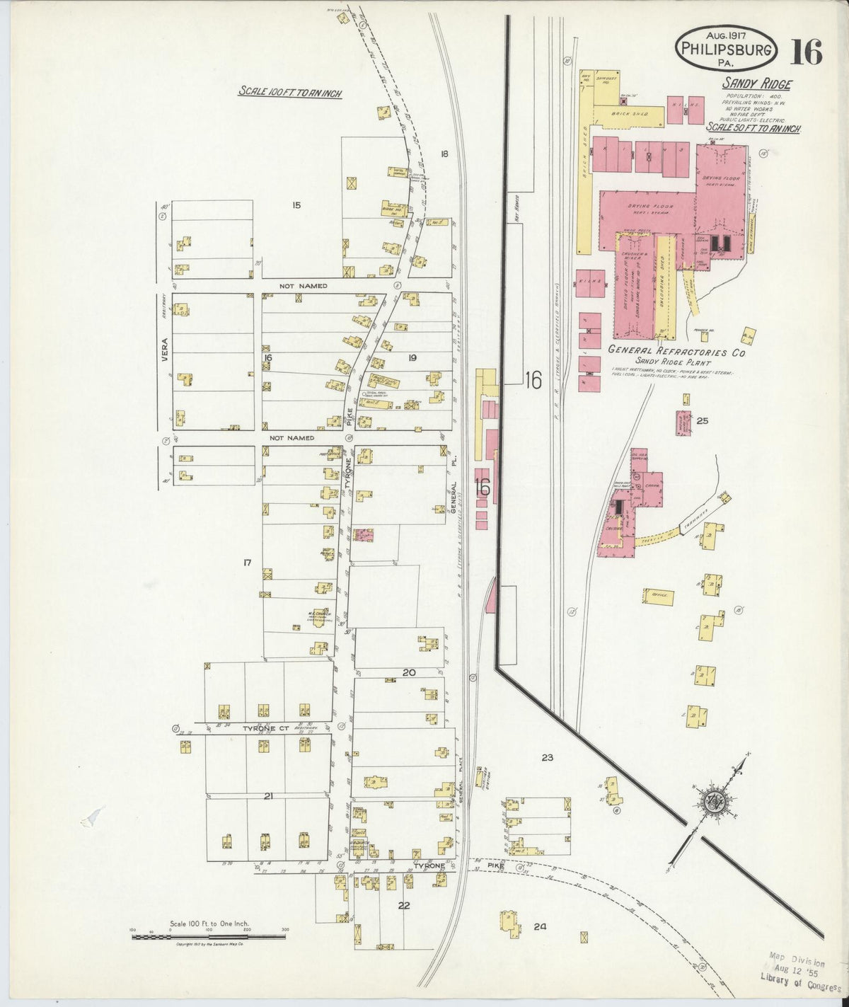 Sanborn Fire Insurance Map from Philipsburg, Centre County, Pennsylvania (1917), Sheet #0016 - Historic Sanborn Fire Insurance Map Print, vintage old map wall art, antique decor, genealogy gift, Pennsylvania Pennsylvania map