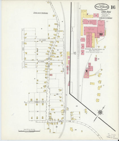 Sanborn Fire Insurance Map from Philipsburg, Centre County, Pennsylvania (1917), Sheet #0016 - Historic Sanborn Fire Insurance Map Print, vintage old map wall art, antique decor, genealogy gift, Pennsylvania Pennsylvania map