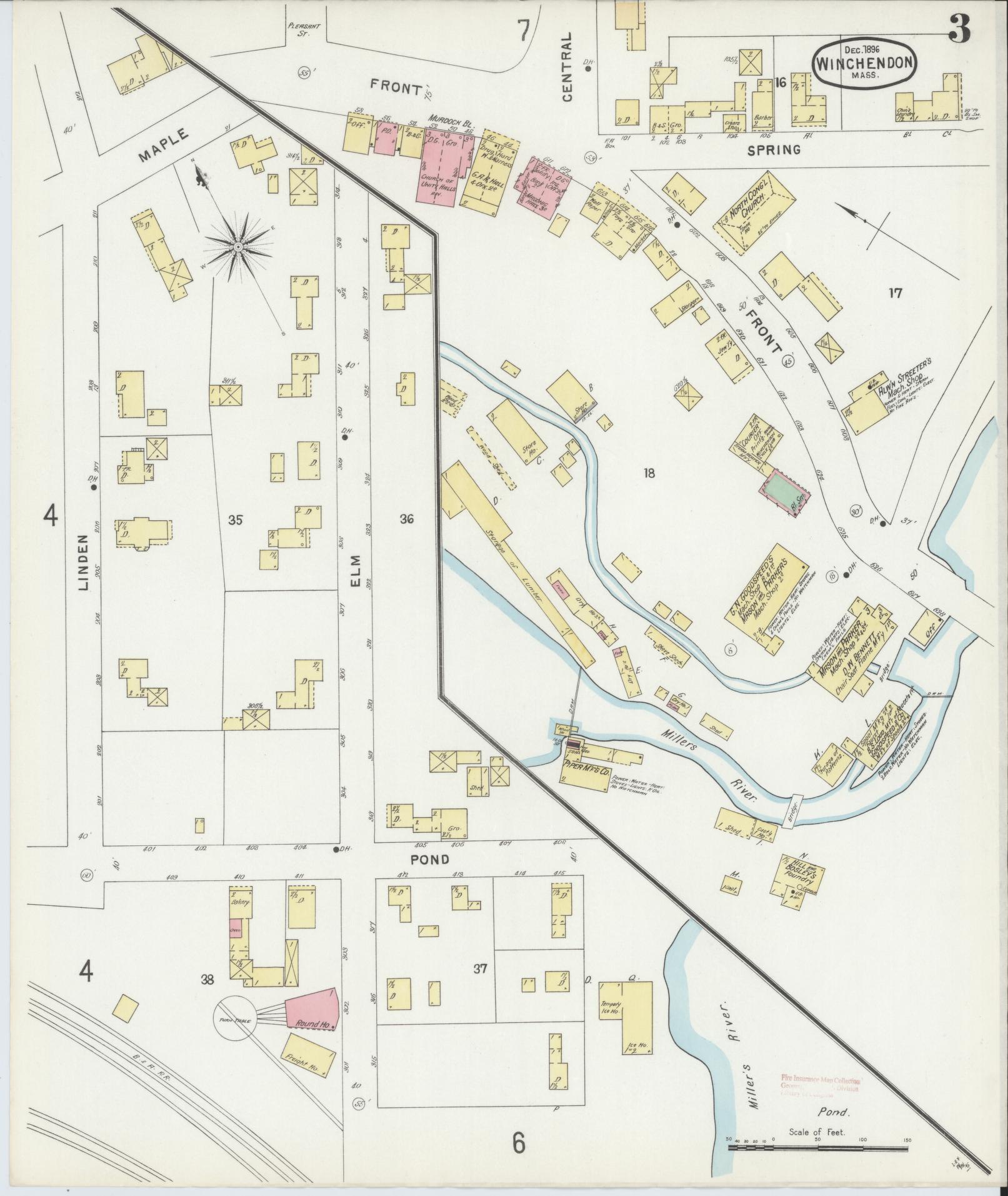 Sanborn Fire Insurance Map from Winchendon, Worcester County, Massachusetts (1896), Sheet #0003 - Complete Map Set gallery image, historic Sanborn map, vintage wall art, Massachusetts Massachusetts