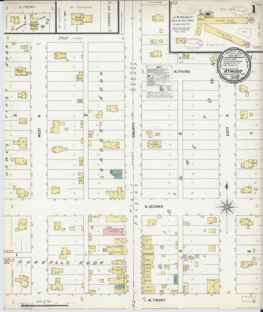 Sanborn Fire Insurance Map from Atwood, Douglas And Piatt Counties, Illinois (1899), Sheet #0001 - Historic Sanborn Fire Insurance Map Print, vintage old map wall art, antique decor, genealogy gift, Illinois Illinois map