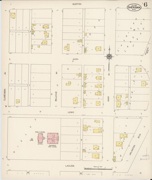 Sanborn Fire Insurance Map from Sheridan, Sheridan County, Wyoming (1912), Sheet #0006 - Historic Sanborn Fire Insurance Map Print, vintage old map wall art, antique decor, genealogy gift, Wyoming Wyoming map