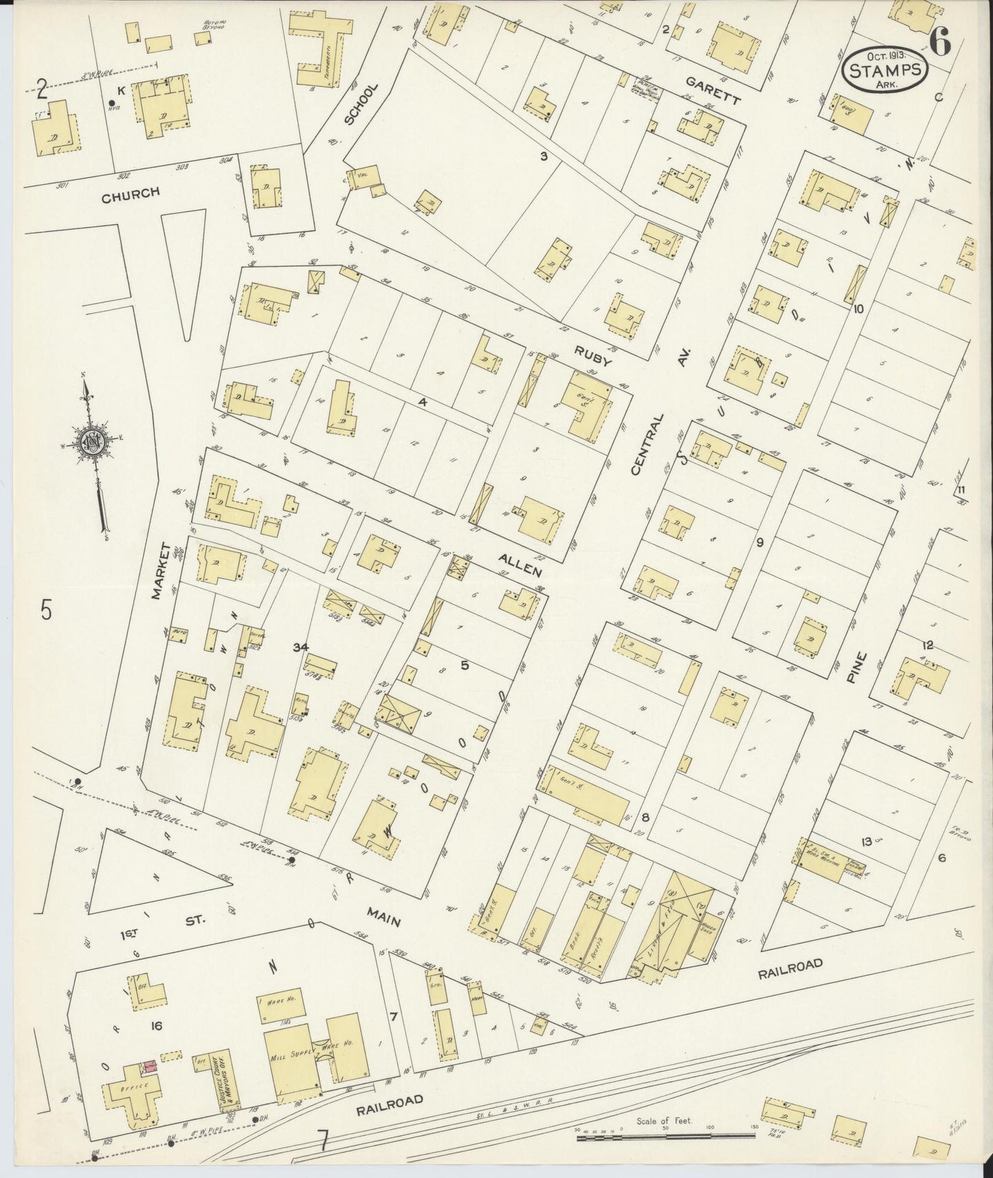 Sanborn Fire Insurance Map from Stamps, Lafayette County, Arkansas (1913), Sheet #0006 - Historic Sanborn Fire Insurance Map Print, vintage old map wall art, antique decor, genealogy gift, Arkansas Arkansas map