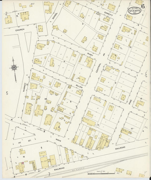 Sanborn Fire Insurance Map from Stamps, Lafayette County, Arkansas (1913), Sheet #0006 - Historic Sanborn Fire Insurance Map Print, vintage old map wall art, antique decor, genealogy gift, Arkansas Arkansas map