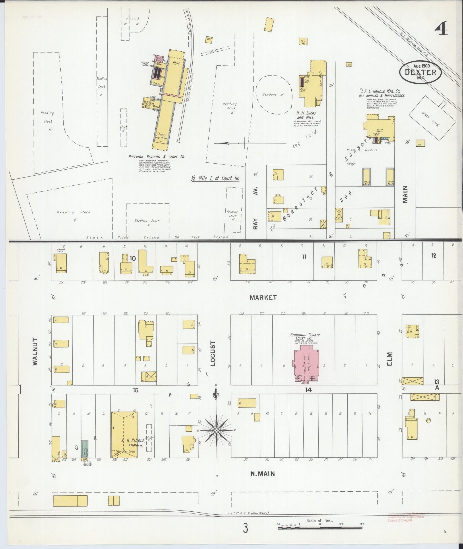 Sanborn Fire Insurance Map from Dexter, Stoddard County, Missouri (1900), Sheet #0004 - Historic Sanborn Fire Insurance Map Print, vintage old map wall art, antique decor, genealogy gift, Missouri Missouri map
